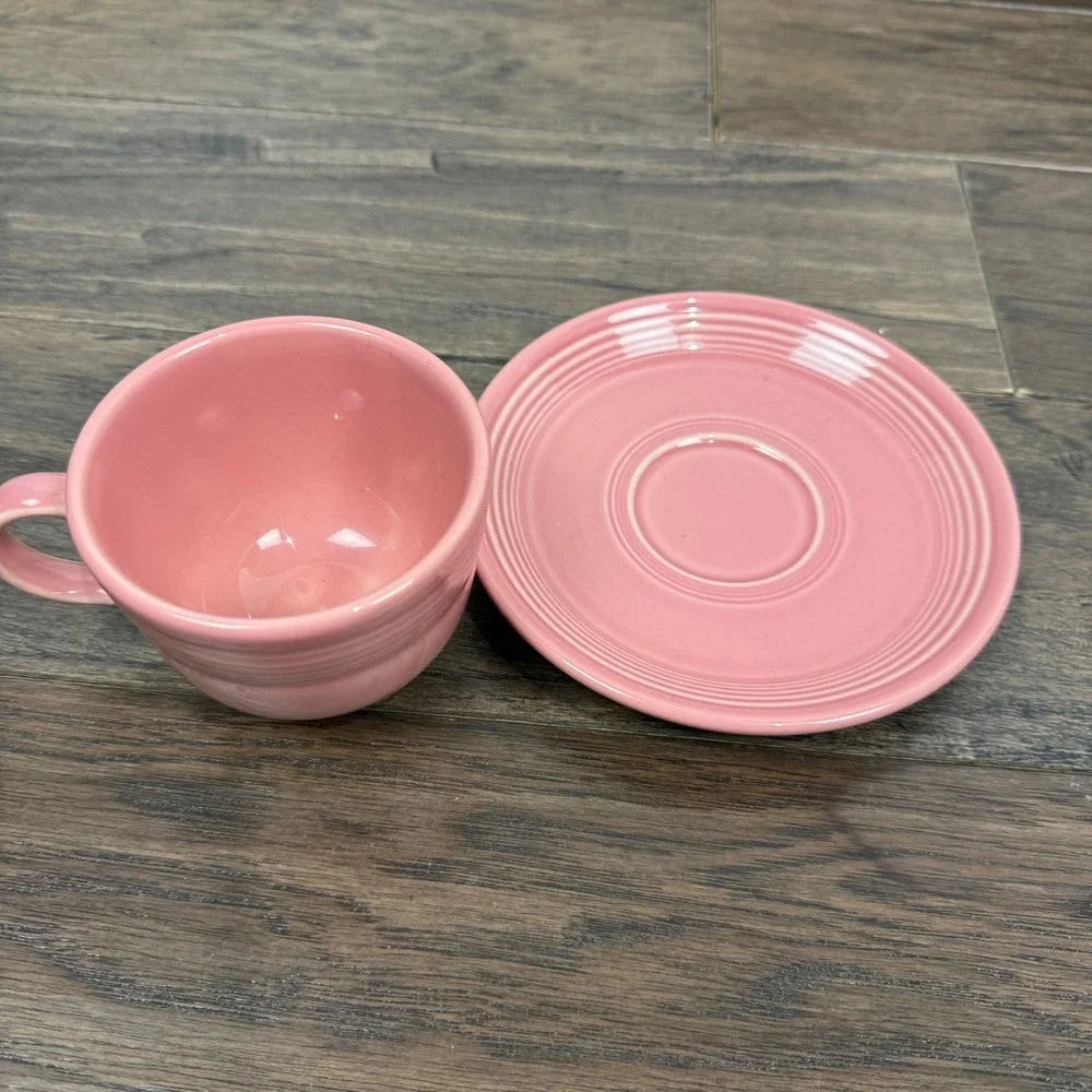 Fiesta Homer Laughlin‎ Pink Ceramic Coffee Cup and Saucer Set Lead Free